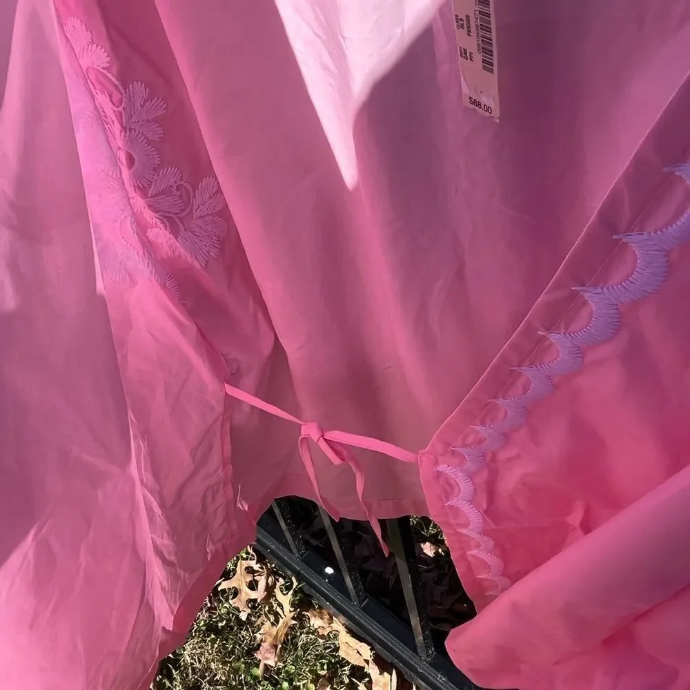 Madewell Pink Wrap Blouse with White Embroidery - Picture 10 of 12